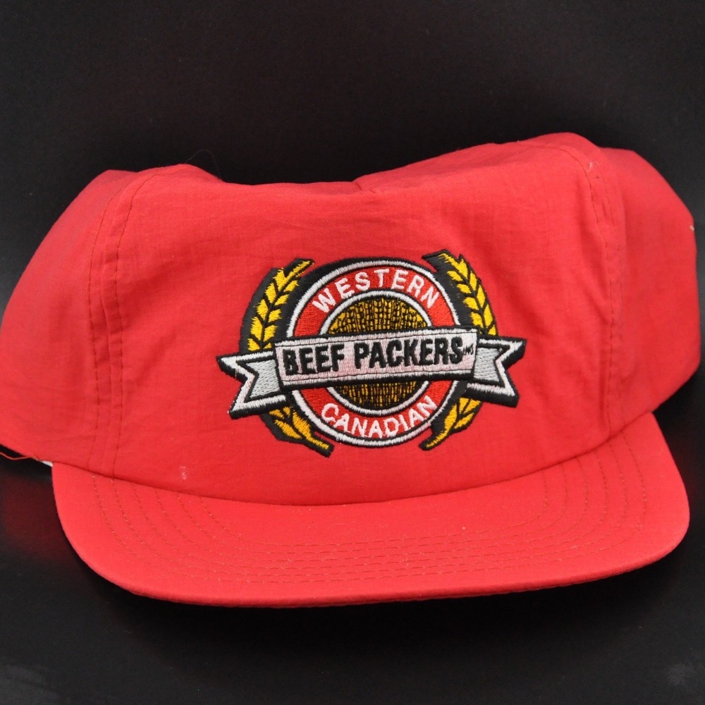 MPM Array Snapback Hat OSFA Red Excellent Western‎ Canadian Beef Packers Nylon